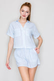 Conjunto Blusa y Short Rayas Manga Corta Azul