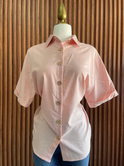 Camisa Botones Oversize Rosa Palo