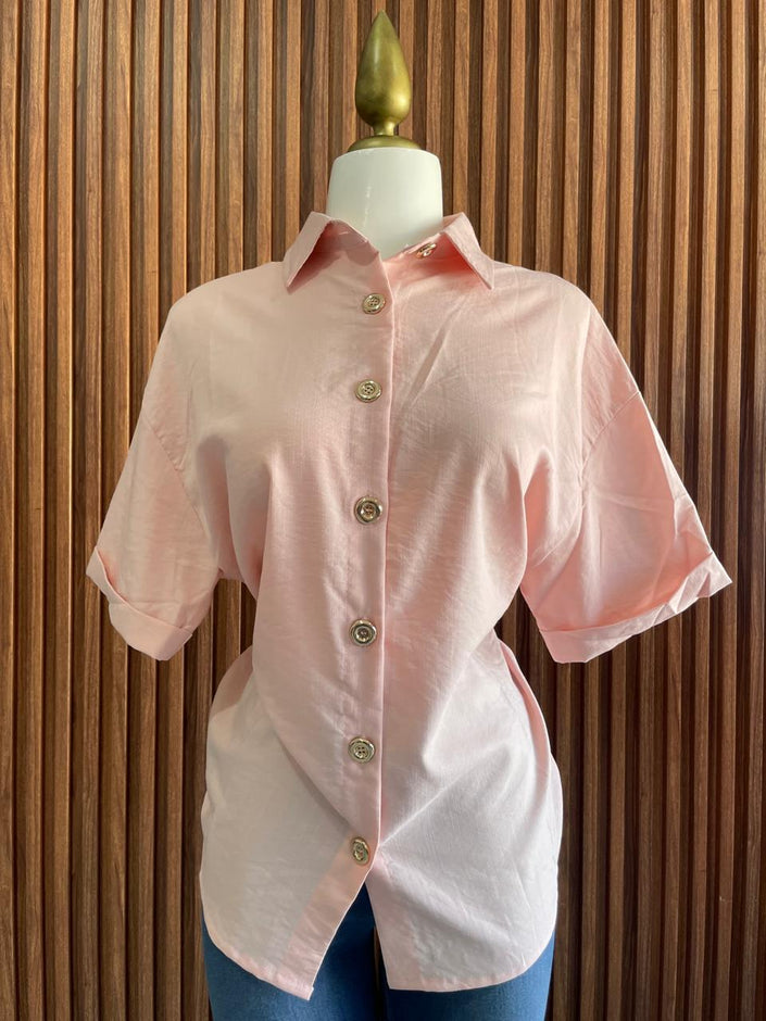 Camisa Botones Oversize Rosa Palo