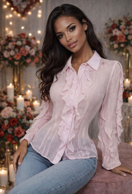 Blusa Transparente con Holanes Rosa