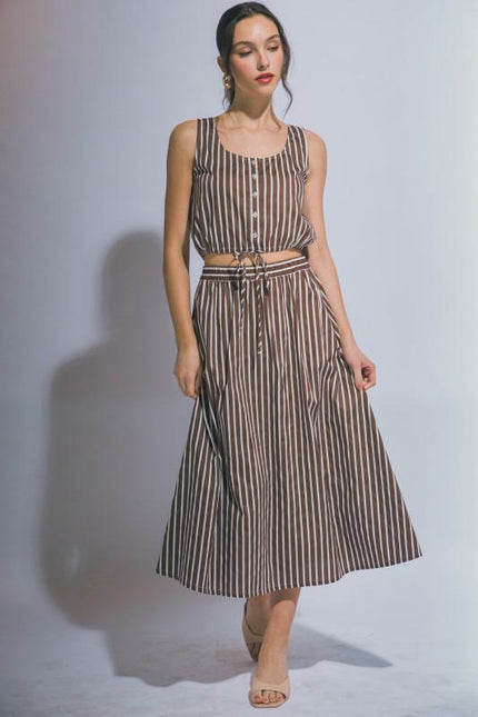 Conjunto Top y Falda Rayas Café