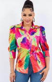 Blusa de estampado abstracto vibrante