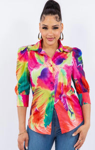 Blusa de estampado abstracto vibrante