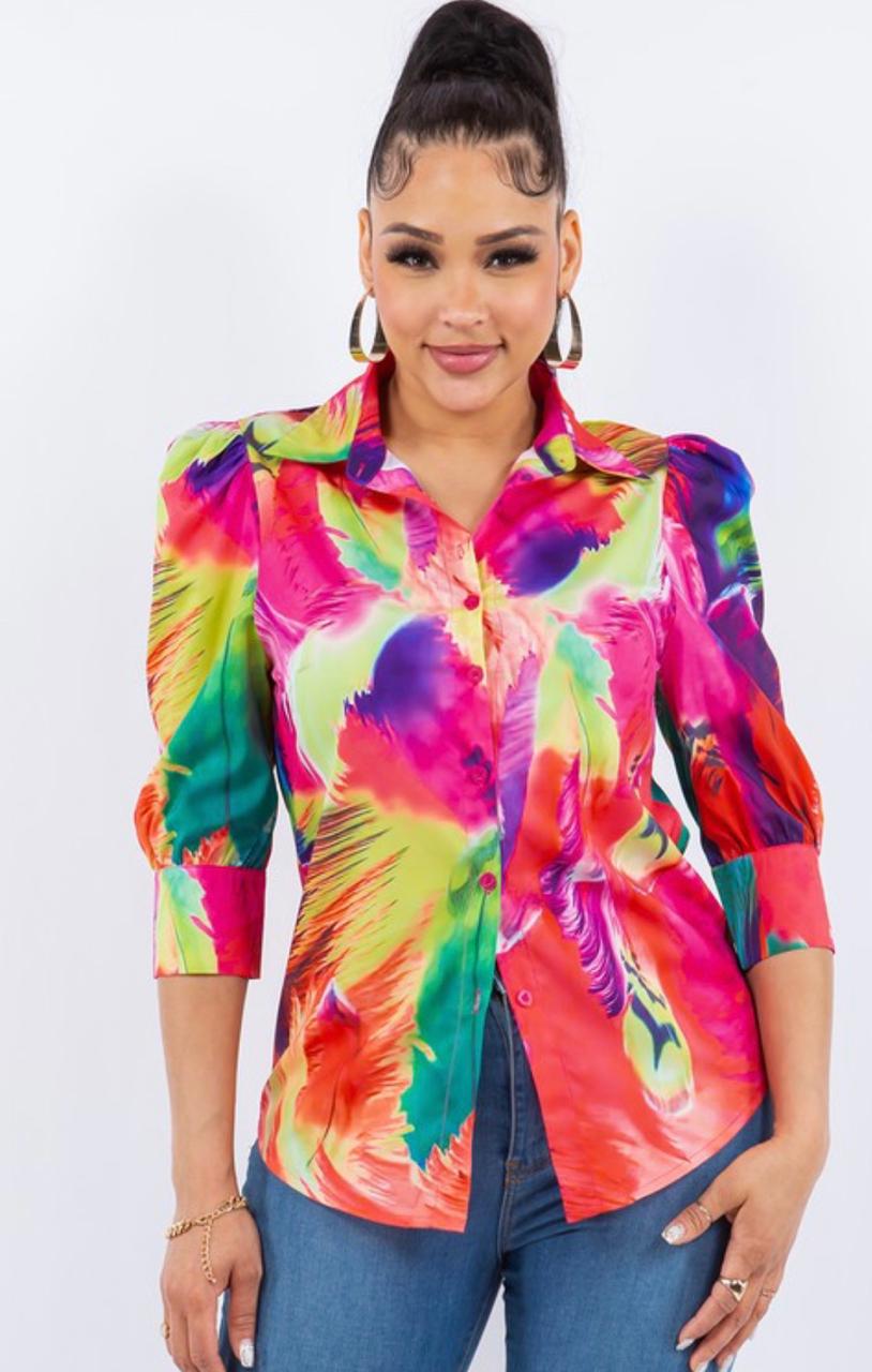 Blusa de estampado abstracto vibrante