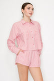 Conjunto Blusa y Short Rayas Manga Larga Coral