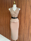 Vestido Taupe Top y Falda con Cinturón