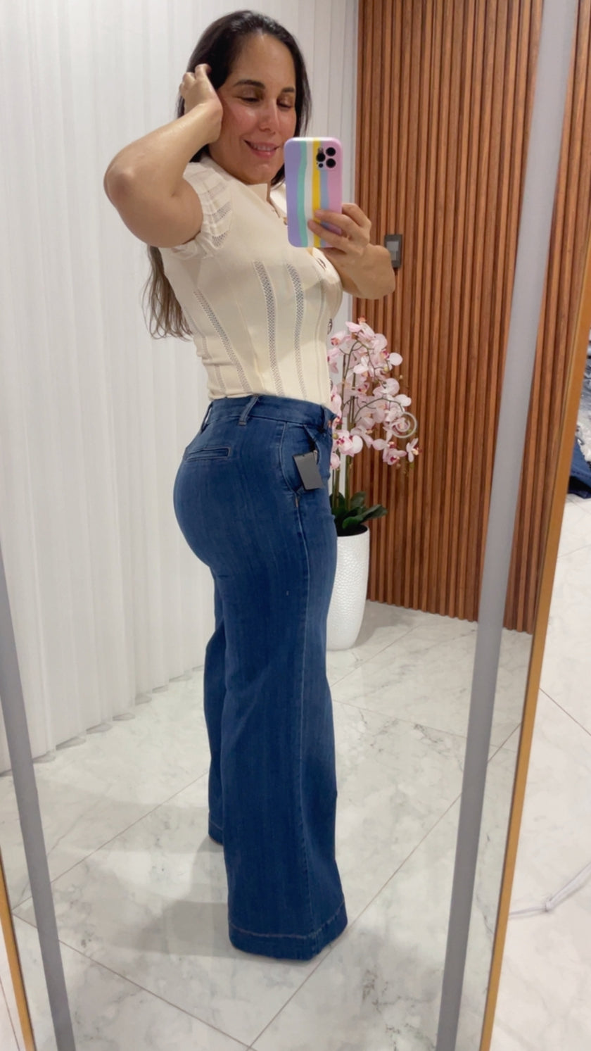 Jeans wide leg azul tono medio lateral Jash Online
