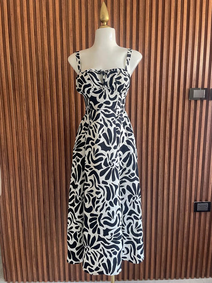 Vestido Negro y Blanco Floral Abstracto