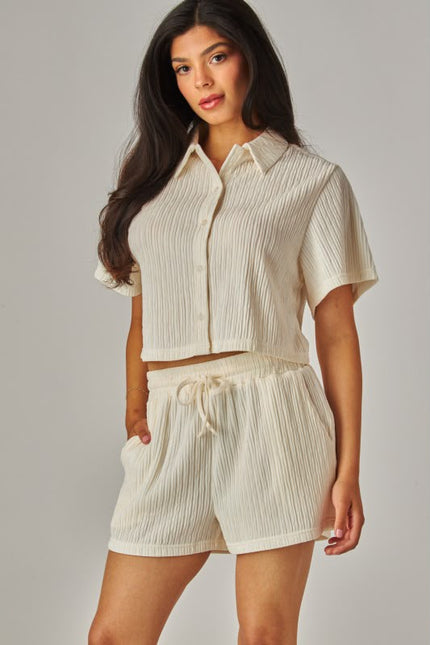 Conjunto Blusa y Short Textura Acanalada Hueso