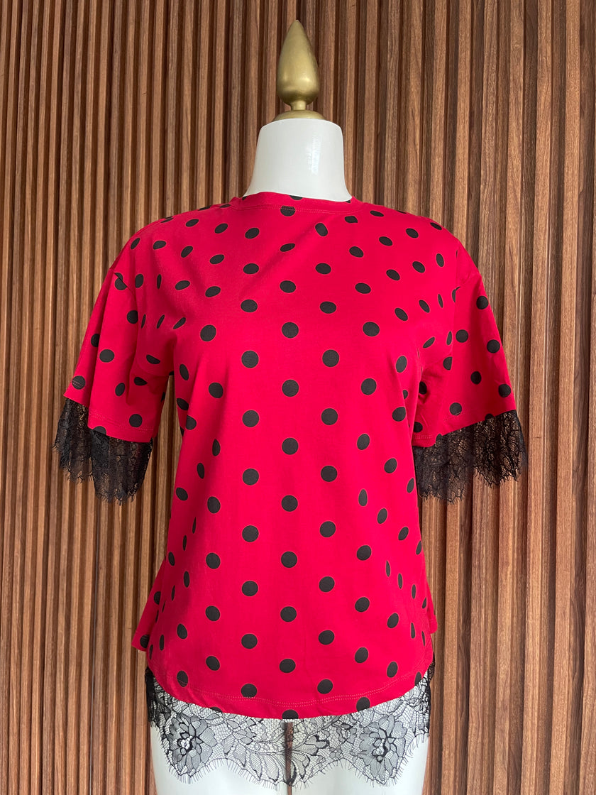 Blusa de lunares roja con encaje Jash Online