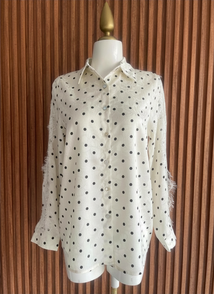 Blusa Polka Dots Blanca con Encaje