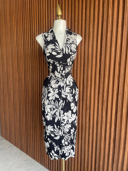 Vestido Floral Negro con Cinturón