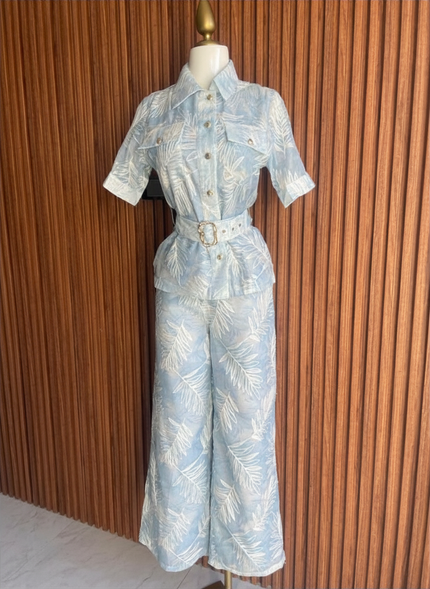 Conjunto Azul Hojas con Cinturón