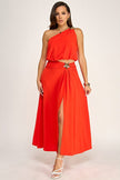 Vestido Un Hombro Naranja con Abertura