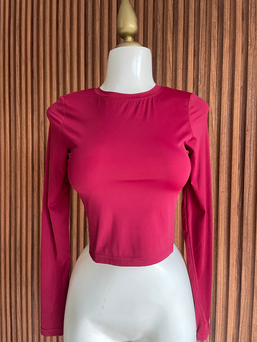 Crop top manga larga rosa Jash Online