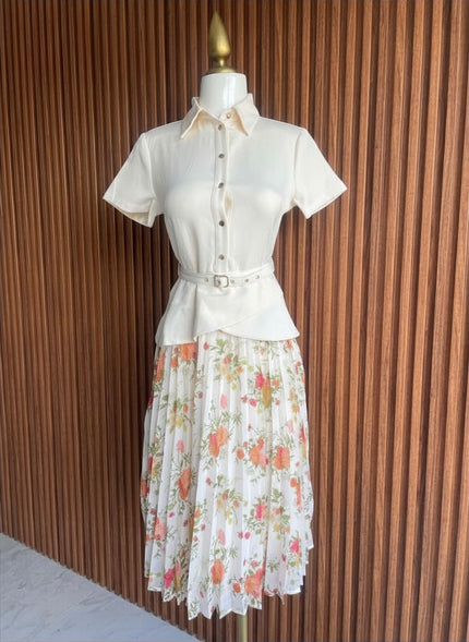 Vestido Plisado Floral Blanco