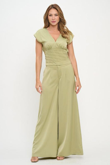 Conjunto blusa y pantalón palazzo verde olivo Jash Online
