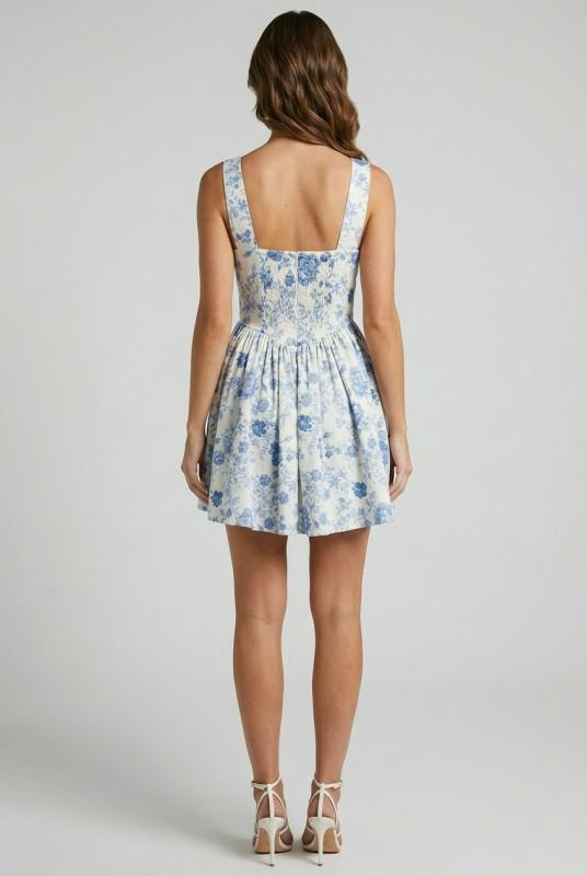 Vestido Floral Azul Toile trasera