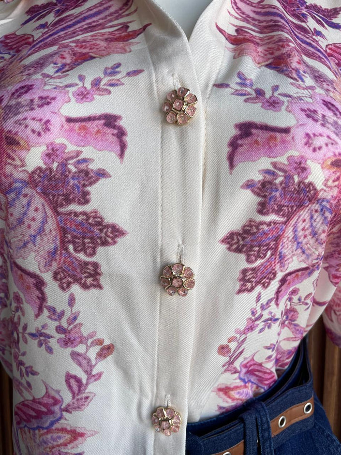 Blusa Blanca Floral Paisley - detalle