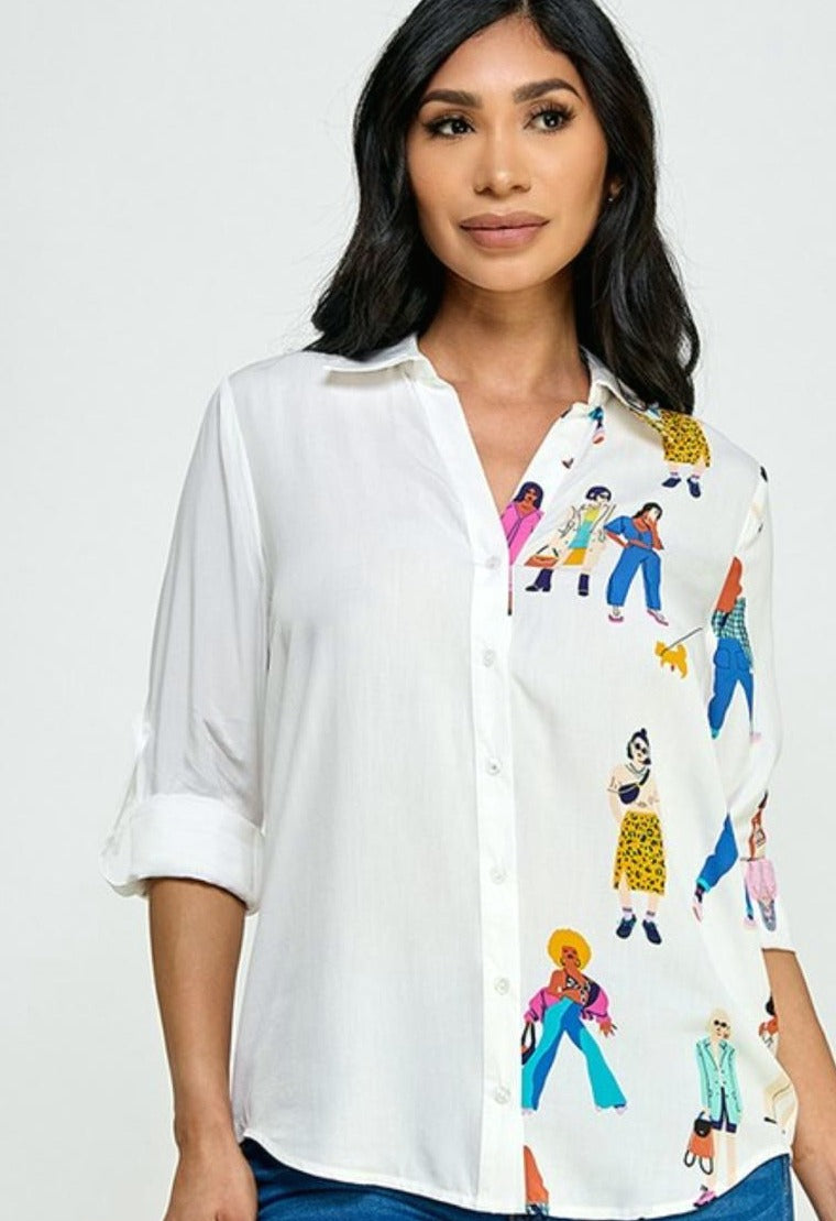 Camisa Casual con Estampado de Dibujos