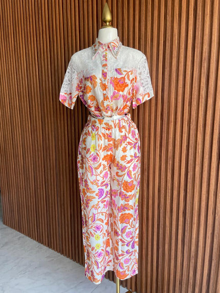 Conjunto Floral Naranja con Encaje