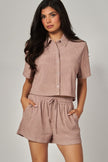 Conjunto Blusa y Short Textura Acanalada Palo Rosa