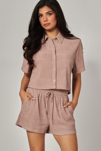 Conjunto Blusa y Short Textura Acanalada Palo Rosa
