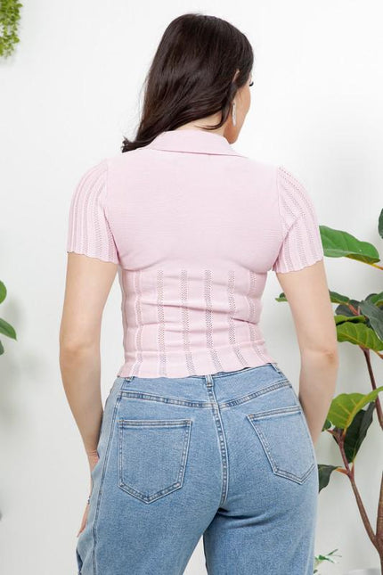 Top Tejido Botones Corazón Rosa