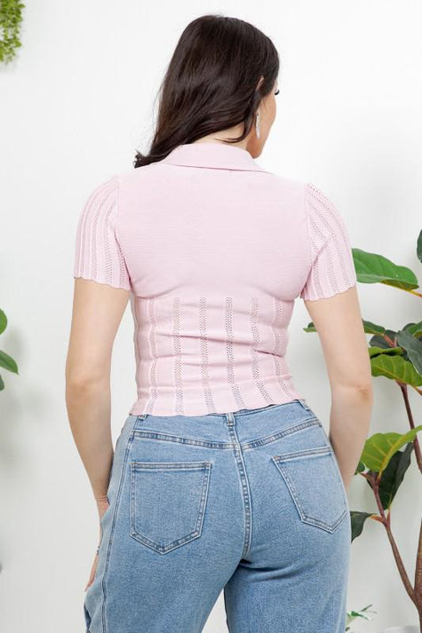 Top Tejido Botones Corazón Rosa