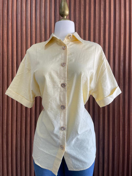 Camisa Botones Oversize Amarillo Pálido