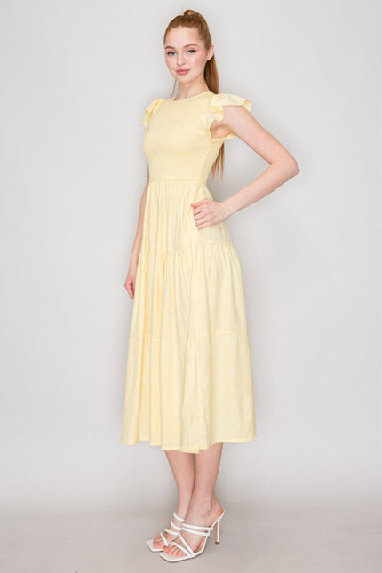 Vestido Midi Amarillo con Olanes