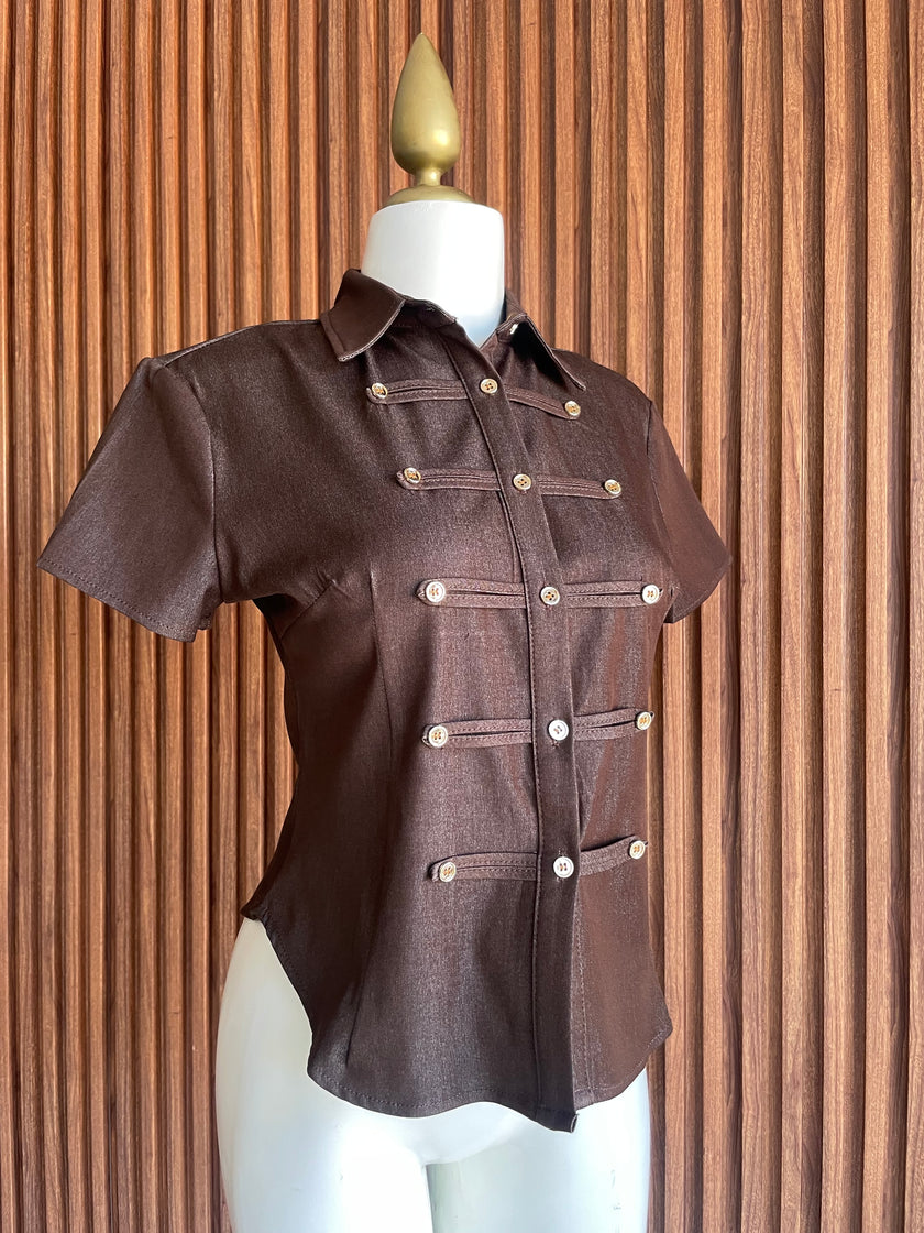 Blusa Napoleón Stretch Café