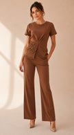 Conjunto Blusa con Encaje Café