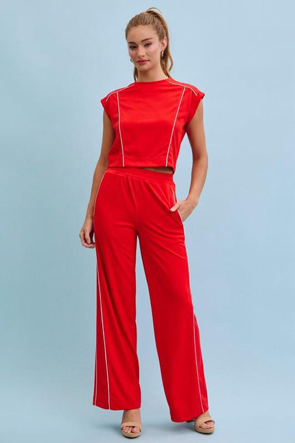 Conjunto crop top y pantalón rojo Jash Online