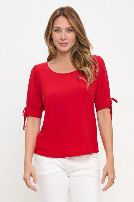 Blusa roja manga corta con moños Jash Online