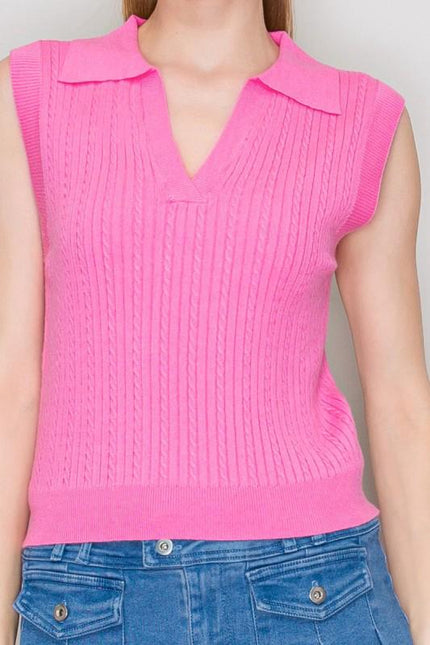 Suéter Cuello Camisero Rosa