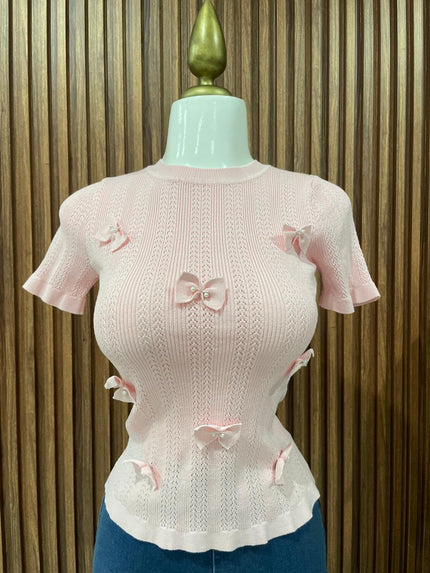 Blusa Tejida con Moños Rosa