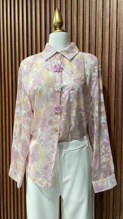Blusa Floral Lila con Aplicaciones 3D