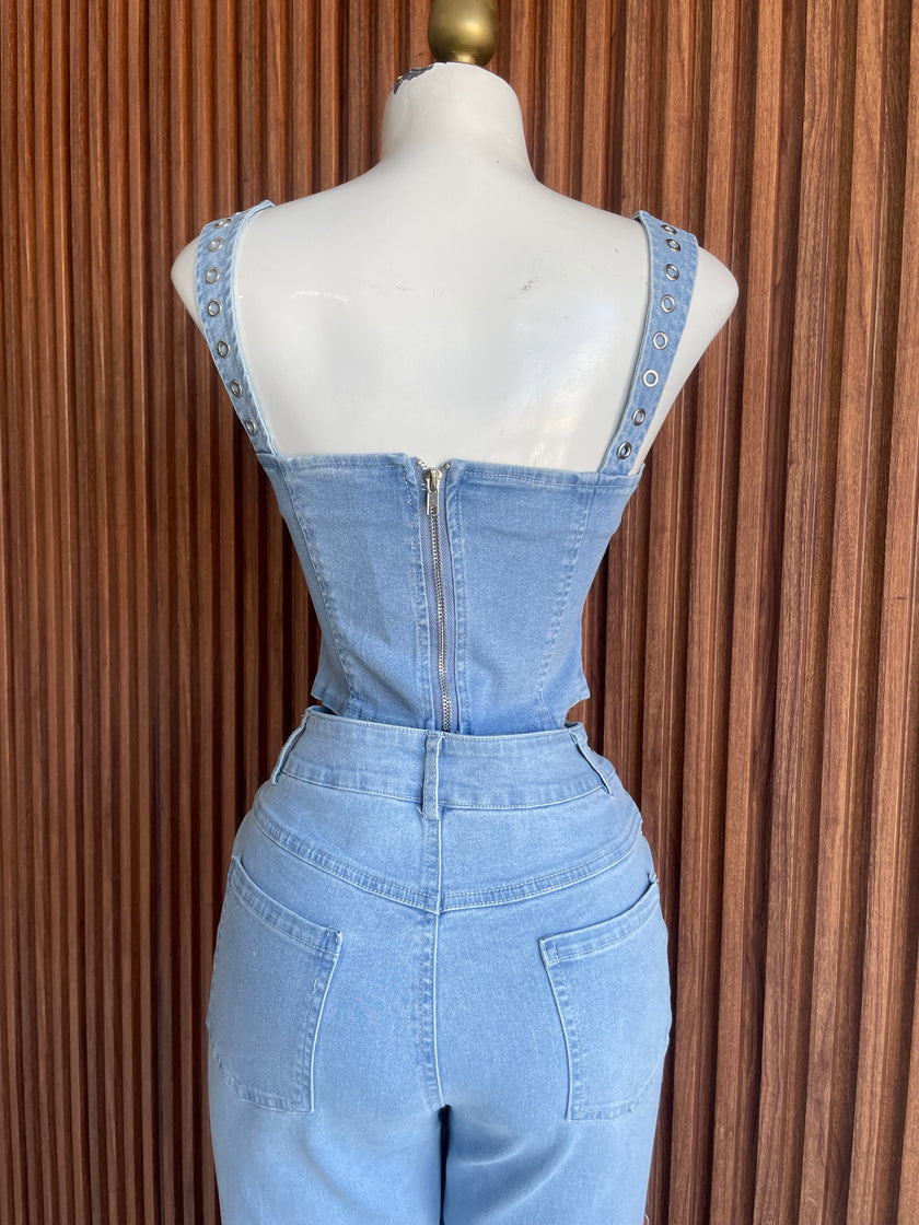 Conjunto Corsé y Pantalón Mezclilla con Remaches