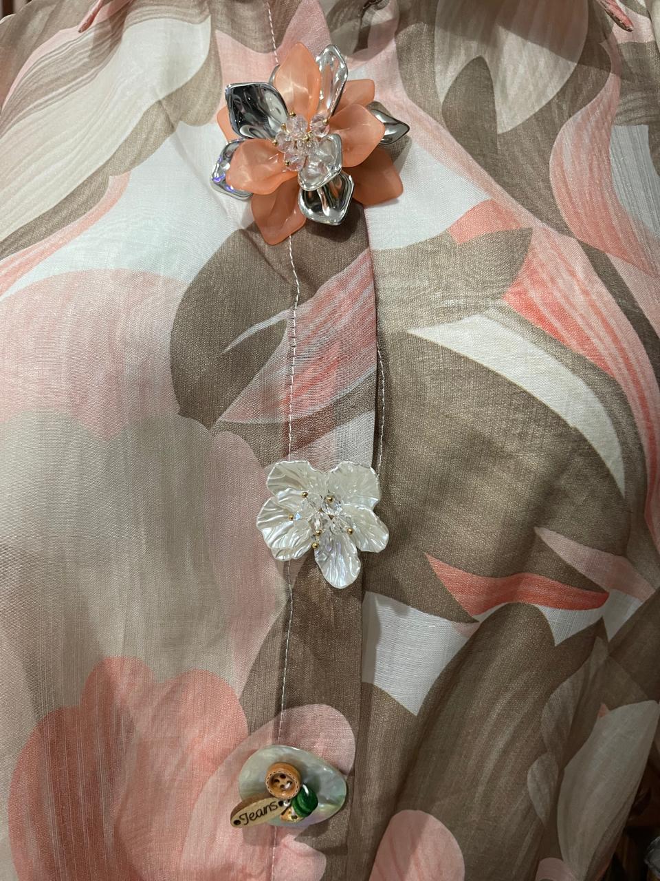 Blusa Floral Beige, Rosa y Verde - detalle