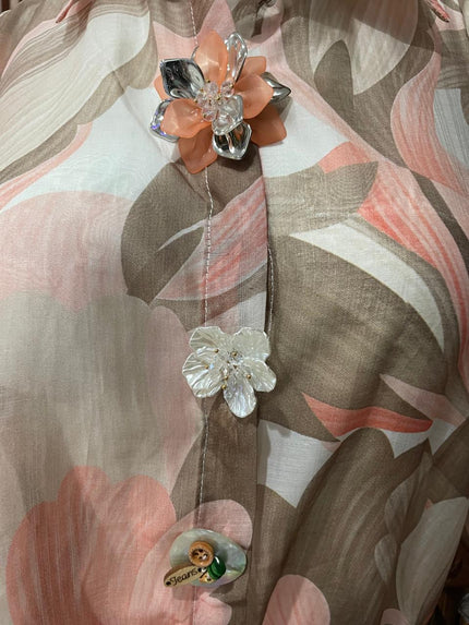 Blusa Floral Beige, Rosa y Verde - detalle