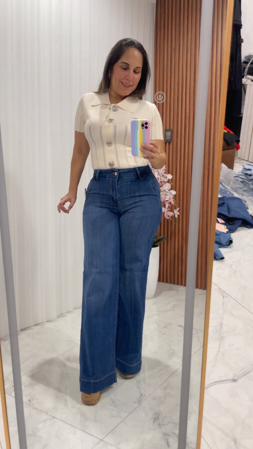 Jeans wide leg azul tono medio cuerpo completo Jash Online