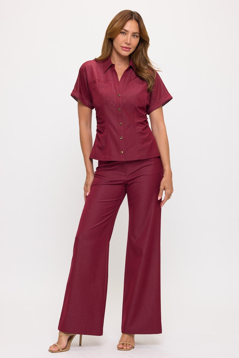 Conjunto Blusa y Pantalón Mezclilla Vino Jash Online