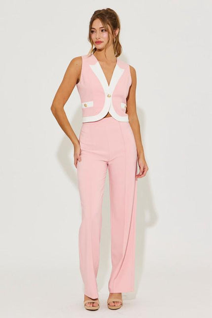 Conjunto chaleco y pantalón rosa con blanco Jash Online