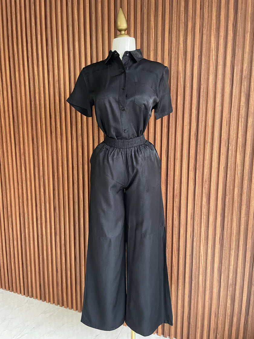 Conjunto camisa y pantalon wide leg negro Jash Online