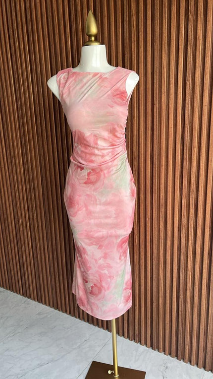 Vestido Rosa Acuarela con Drapeado
