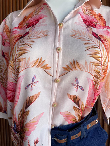 Blusa Peach Tropical con Aves - detalle