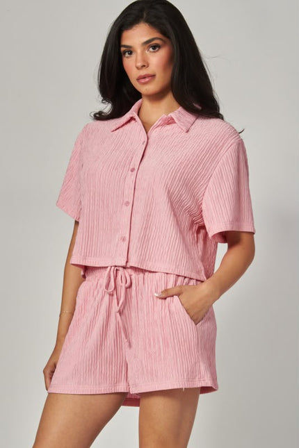 Conjunto Blusa y Short Textura Acanalada Rosa