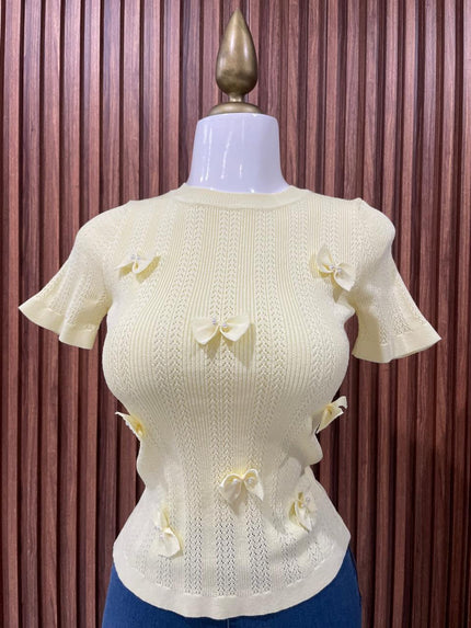 Blusa Tejida con Moños Crema