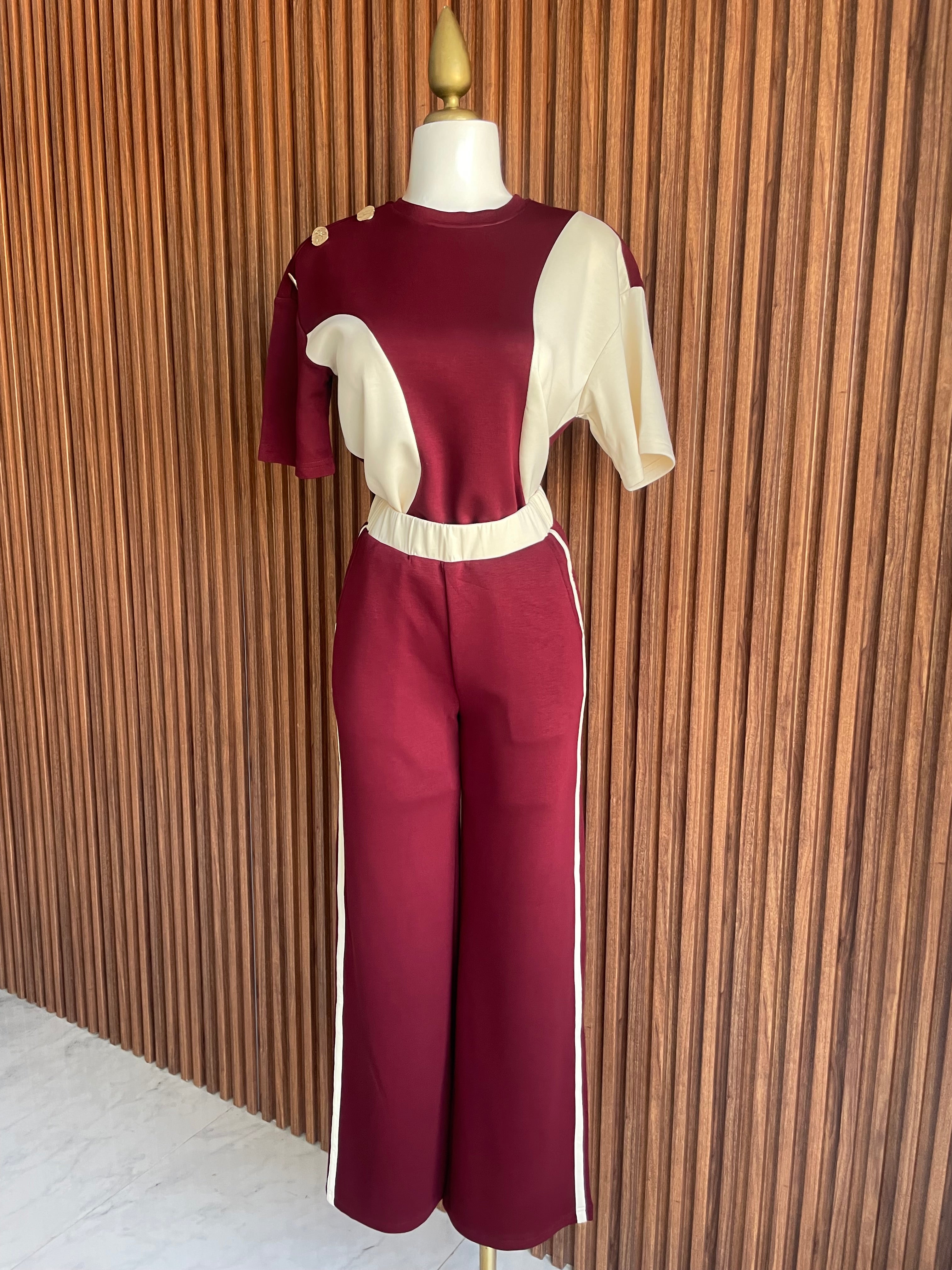 Conjunto Colorblock Vino y Crema